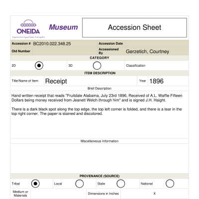 BC.2010.022.348.25 Accession Sheet