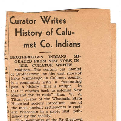 "Curator Writes History of Calumet Co. Indians"