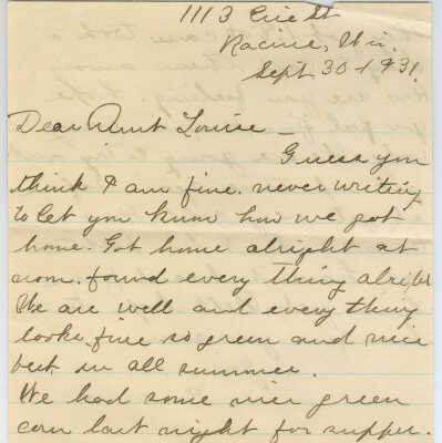 Correspondence and Envelope to Mrs. Louise Fowler from Mr. and Mrs. George Johnson - Sept 1931
