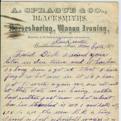 Correspondence to Dick form Alx Sprague -- Sep 1881
