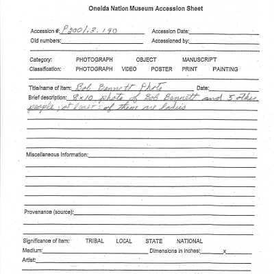 P2001.003.190 accession sheet