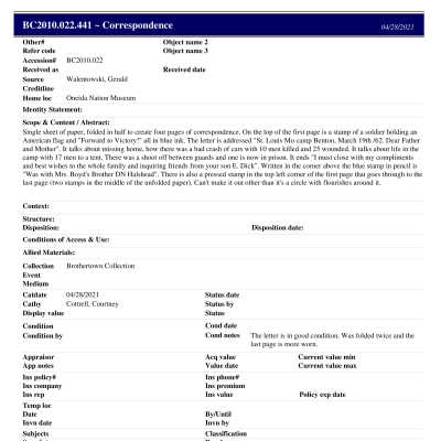 BC2010.022.441 PP: Past Perfect Summary from 2021