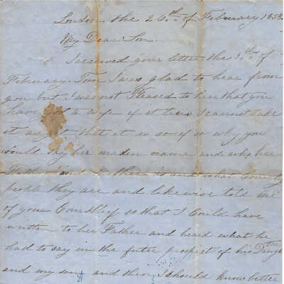 Correspondence to Son from G. Keevie -- Feb 1858