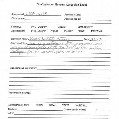 A2001.004.095 accession sheet