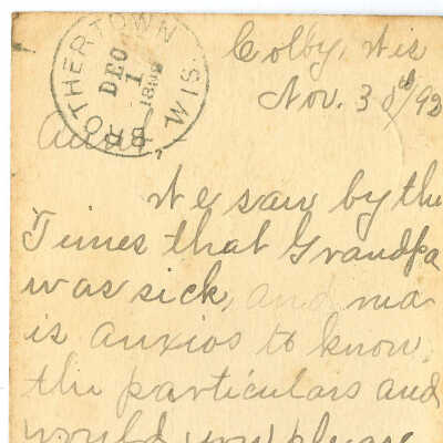 Postcard to Mrs. Agnes L. Fowler from Hattie Johnson -- Nov 1892