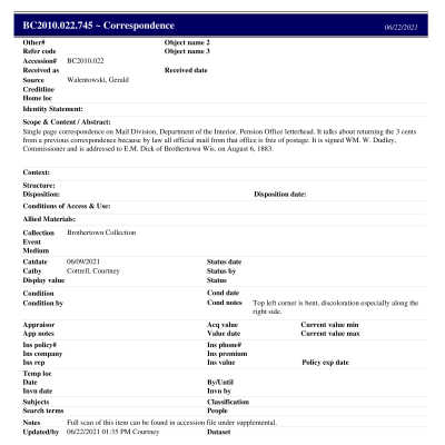 BC2010.022.745 PP: Past Perfect Summary from 2021