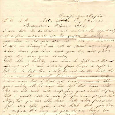 Correspondence to Abby from W. H. Johnson -- 1863