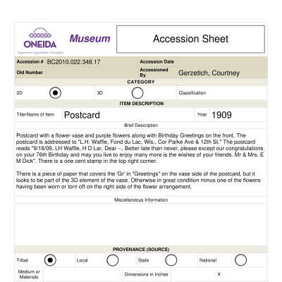 BC.2010.022.348.17 Accession Sheet