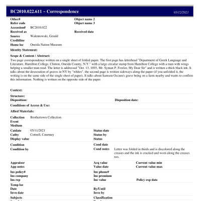 BC2010.022.611 PP: Past Perfect Summary from 2021