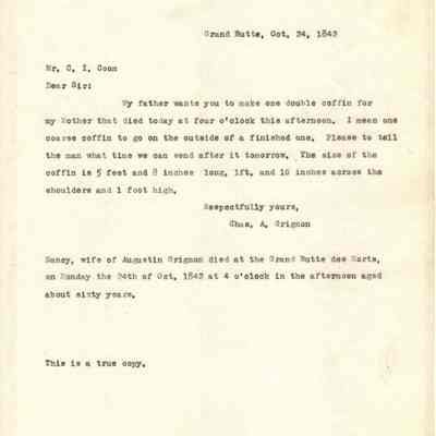 Letter about a coffin
