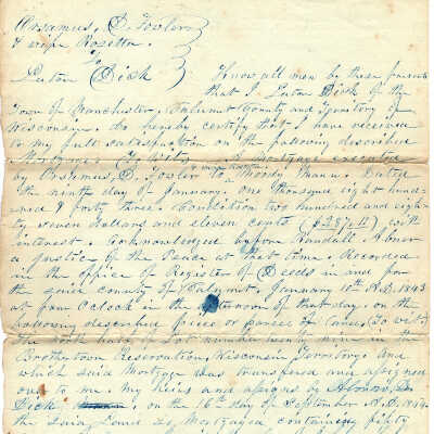 Orsamus D. Fowler and wife, Rosetta to Laton Dick Mortgage -- July 1845