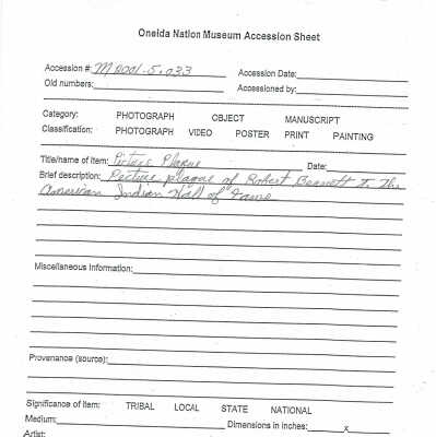 A2001.005.033 accession sheet