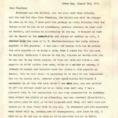 Letter from John F. Meade to Charles A. Grignon
