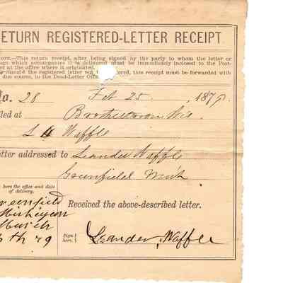 Waffle Correspondences -- Feb 25, 1879 Receipt