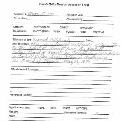 A2001.005.031 accession sheet
