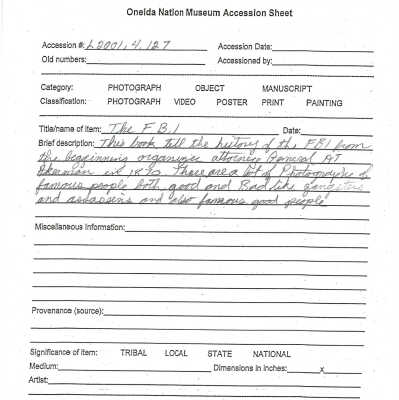 A.2001.004.127 accession sheet