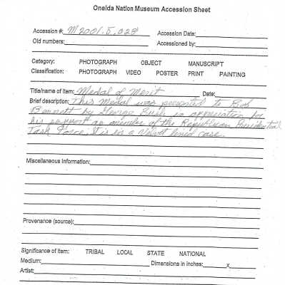 Accession Sheet