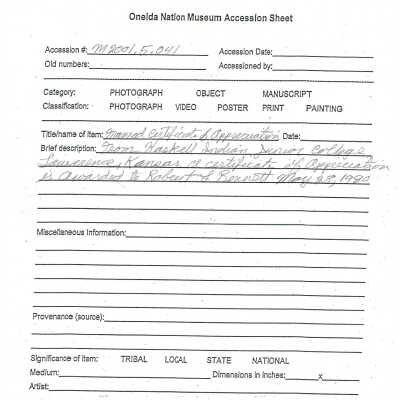 A2001.005.040 accession sheet