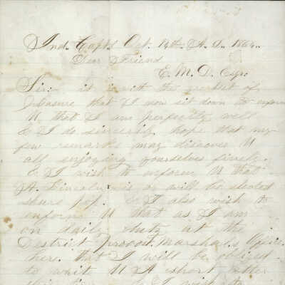 Correspondence to E. M. D. from G. A. Durochie -- Oct 1864