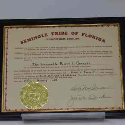 Robert "Bob" Bennett Certificate