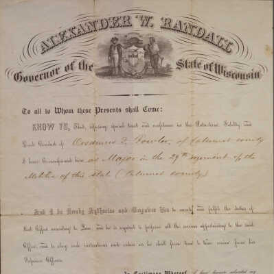 Certificate for Orsamus D. Fowler's Promotion to Major -- Feb 1858
