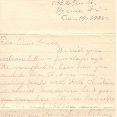 Correspondence between Aunt Louise and Emma -- Dec 1928