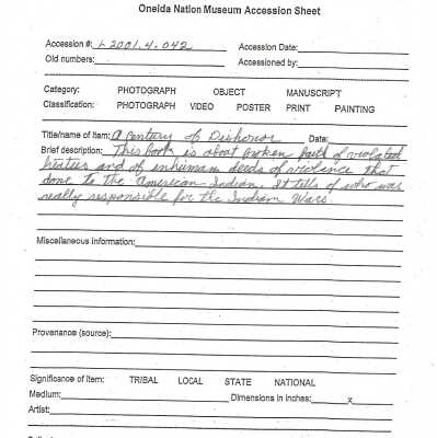 A.2001.004.042 accession sheet