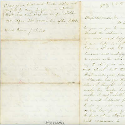 Correspondence to Mrs. Enice J. Dick -- Jul 1861