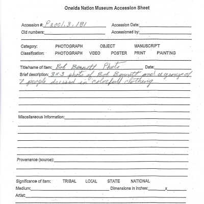 P2001.003.181 accession sheet