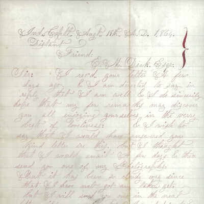Correspondence to E. M. Dick from G. A. Durochie -- Aug 1864