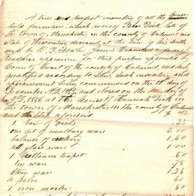Inventory of the Personal Property of Isaac Dick