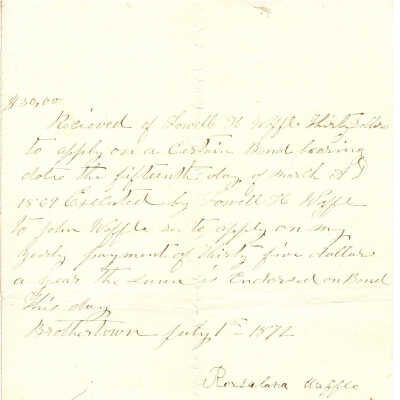 Lowell H. Waffle to John Waffle Sn July 1872