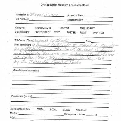 A2001.005.019 accession sheet