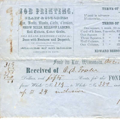 O. D. Fowler to Fond Du Lac Journal 1853