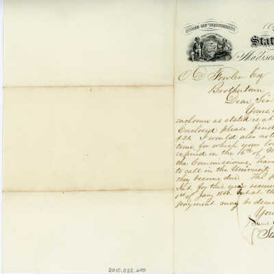 Correspondence from Office of the State Treasurer to O. D. Fowler -- May 1859