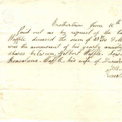Brothertown June 16 1870 - Waffle Family pay out