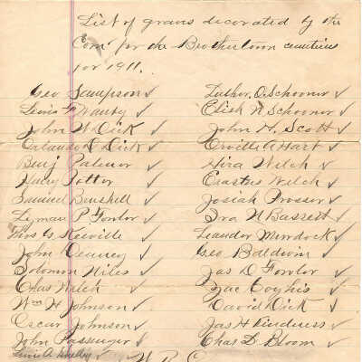 List of Graves Decorated by the Com for the Brothertown Cemeteries for 1911