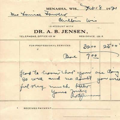 Mrs. Louise Fowler to Dr. A. B. Jensen