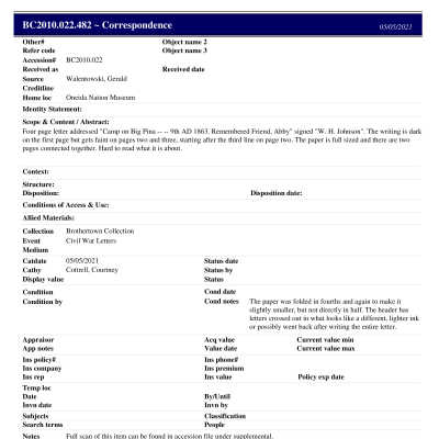 BC2010.022.482 PP: Past Perfect Summary from 2021