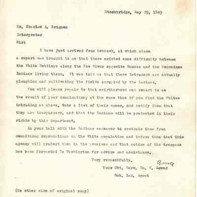 Letter from Wm. W. Breed to Charles A. Grignon