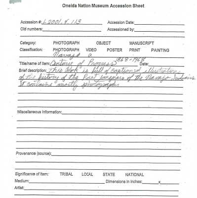 A.2001.004.113 accession sheet