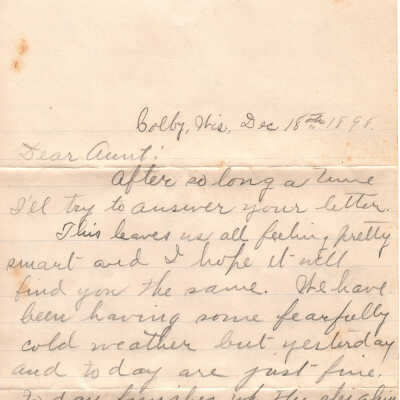 Correspondence to Aunt Agnes L. Fowler from Hattie -- Dec 1898