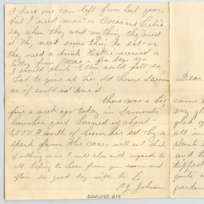 Correspondence to Mrs. Agnes L. Fowler from P. J. Johnson -- June 1900