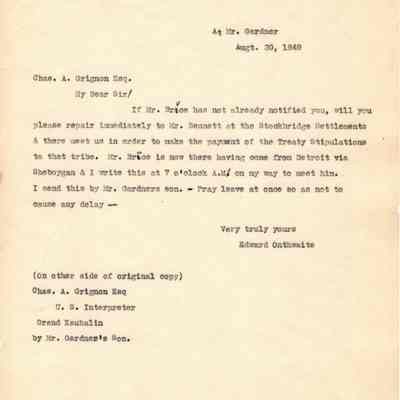 Letter from Edward Onthwaite to Charles A. Grignon