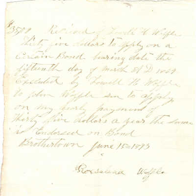 Lowell H. Waffle to John Waffle Sn June 1873