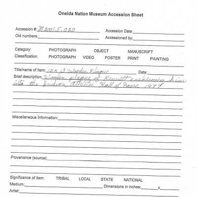 A2001.005.020 accession sheet