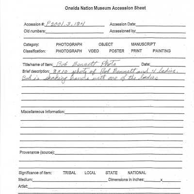 P2001.003.184 accession sheet
