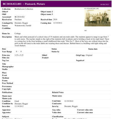 BC2010.022.001 accession sheet