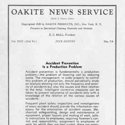 "Accident Prevention Is a Production Problem" - Oakite News Service
