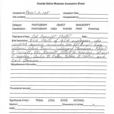 P2001.003.195 accession sheet